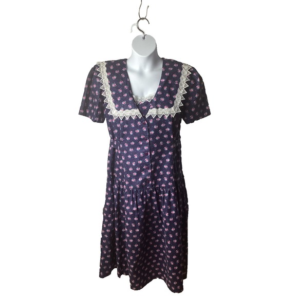 Vintage Robin Ashley‎ Modest Vintage Cotton Floral Collared Lace Trim 42" Bust - Picture 1 of 10